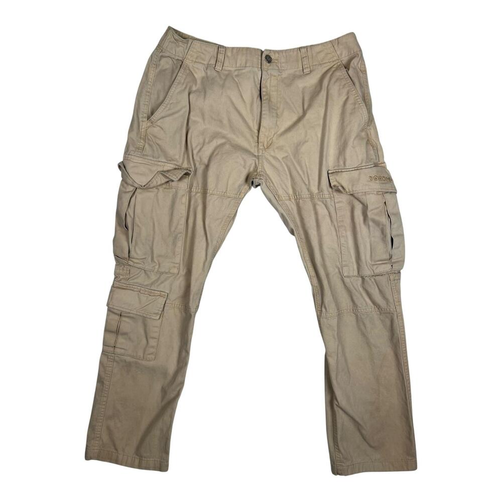 YoungLA Cargo Pants Mens Large Beige Straight Leg Utility Pockets Casual Twill